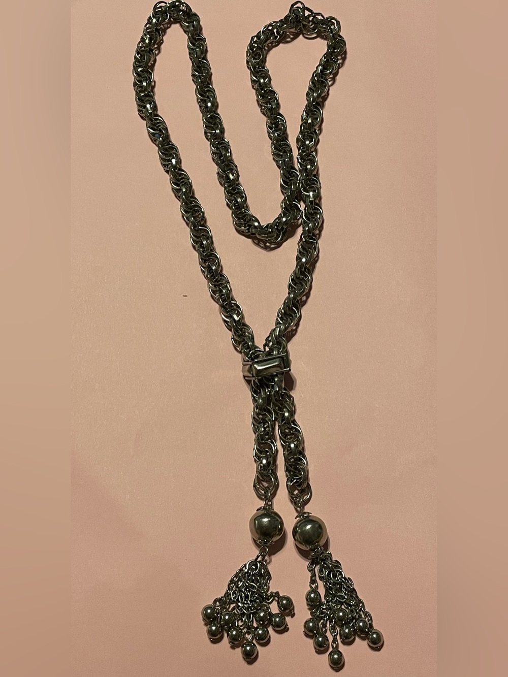 Vintage Silver Tone Lariat Necklace #0012